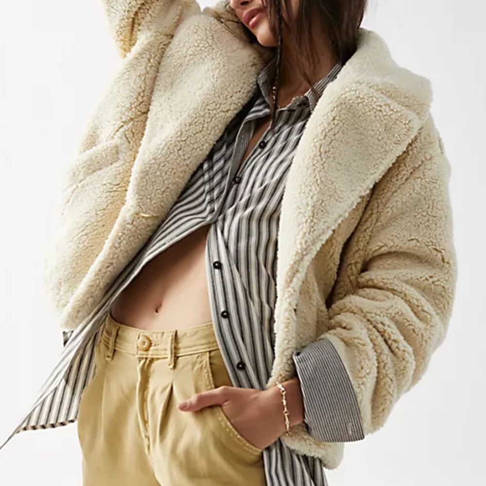 NWT FREE PEOPLE joplin cozy teddy Sherpa coat in ivory size large - Picture 4 of 13